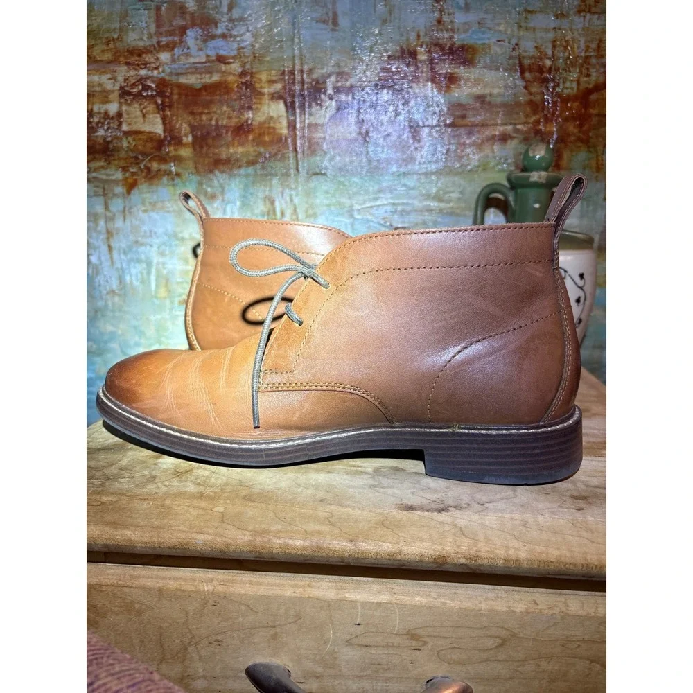 Cole Haan Mens‎ Tan Leather Chukka Boots Ankle Dress Boots Burnished Toe